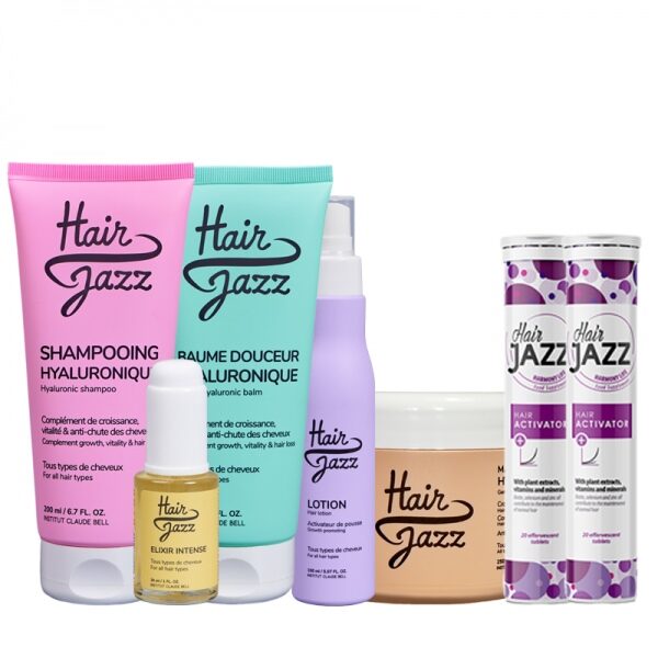 Hair Jazz Haarwachstum-Set:  Shampoo, Spülung, Maske, Lotion, Serum und 2x Vitamine